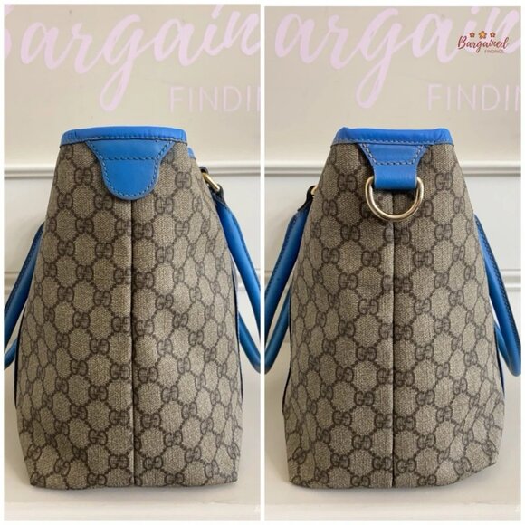 Authentic GUCCI Brown/Blue GG Coated Canvas Joy Medium Tote Bag - Picture 7 of 13